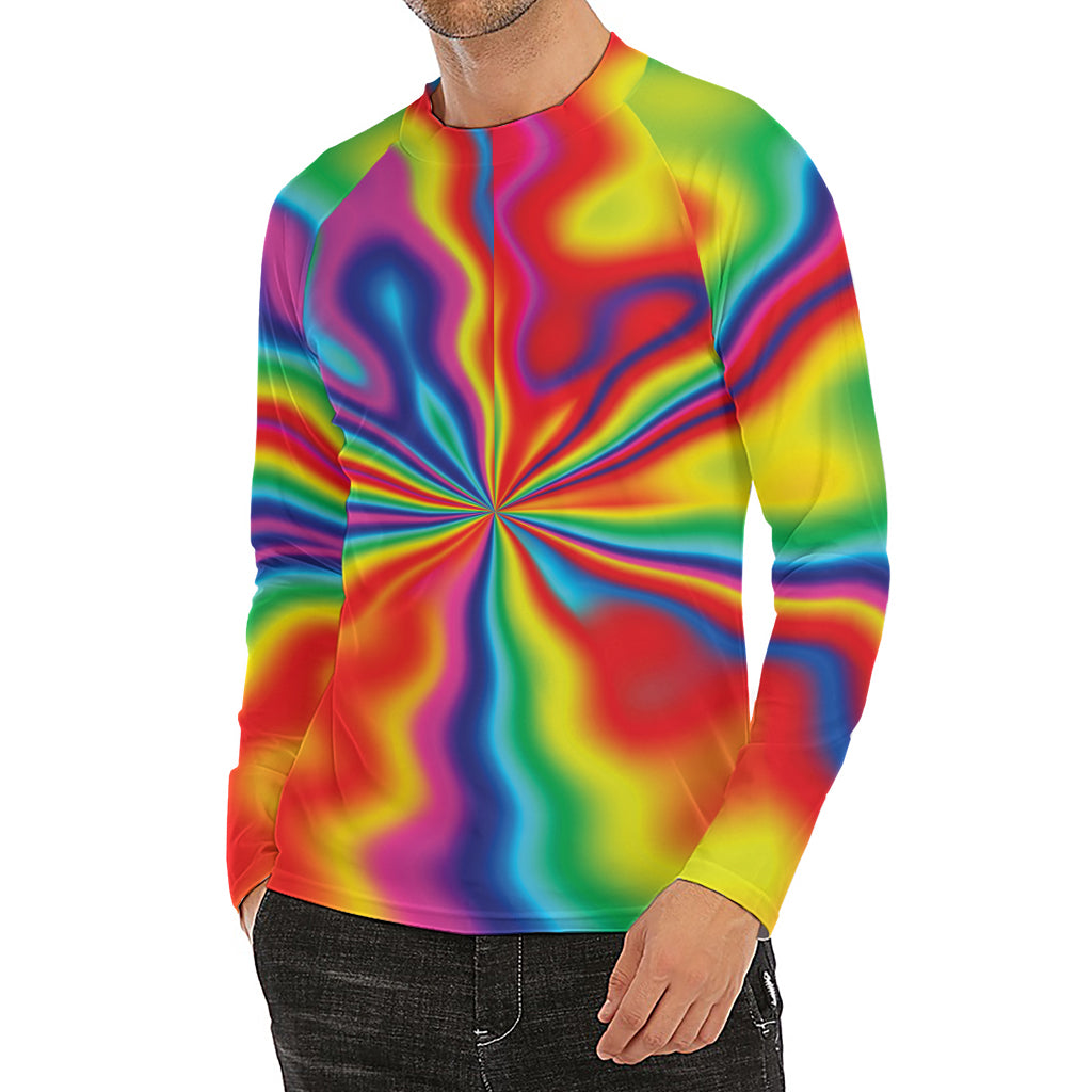 Rainbow Psychedelic Print Men's Long Sleeve Rash Guard