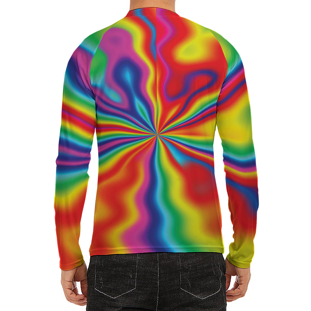Rainbow Psychedelic Print Men's Long Sleeve Rash Guard