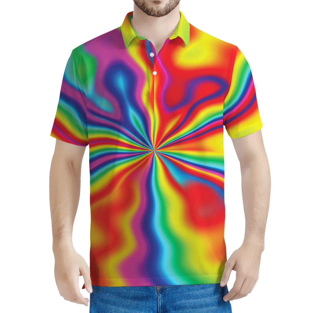 Rainbow Psychedelic Print Men's Polo Shirt