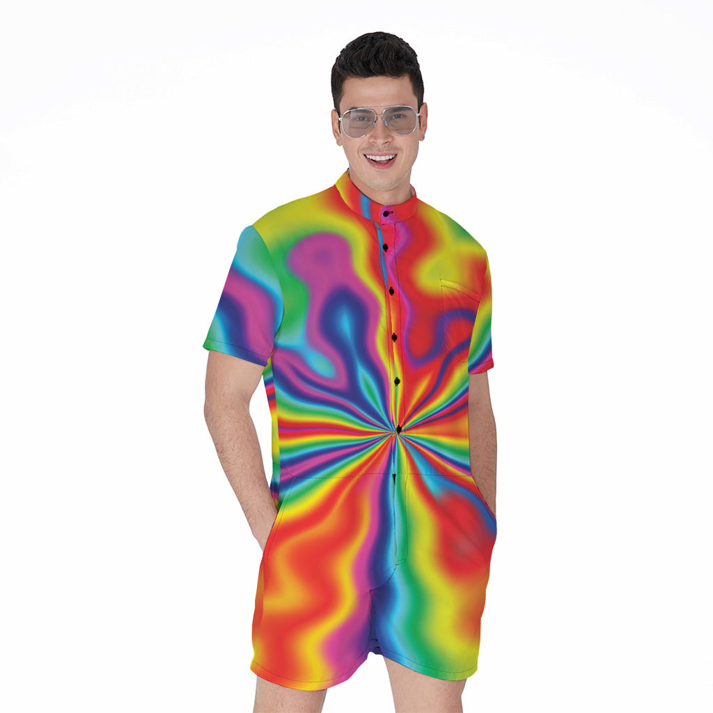 Rainbow Psychedelic Print Men's Rompers