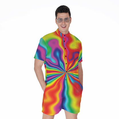 Rainbow Psychedelic Print Men's Rompers