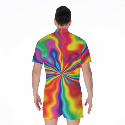 Rainbow Psychedelic Print Men's Rompers