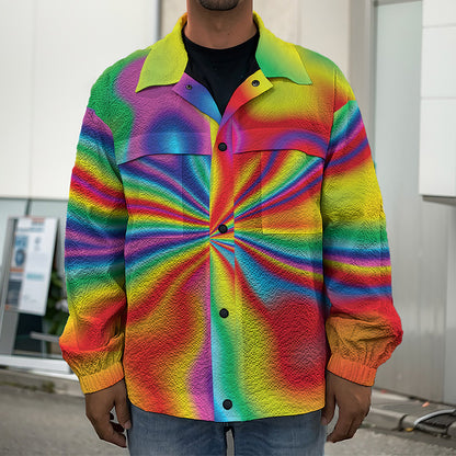 Rainbow Psychedelic Print Men's Shirt Jacket