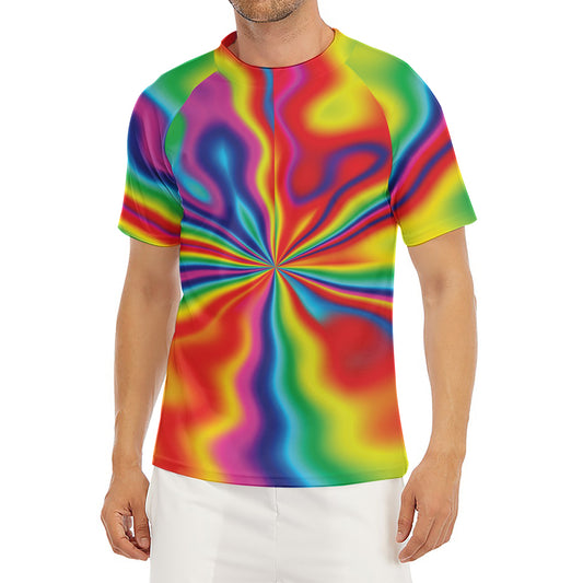 Rainbow Psychedelic Print Men's Short Sleeve Rash Guard