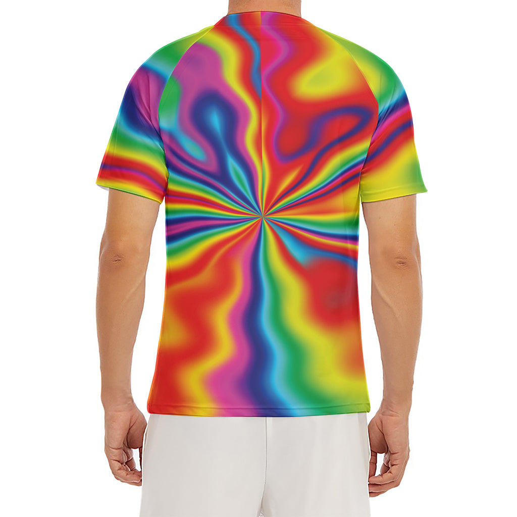 Rainbow Psychedelic Print Men's Short Sleeve Rash Guard