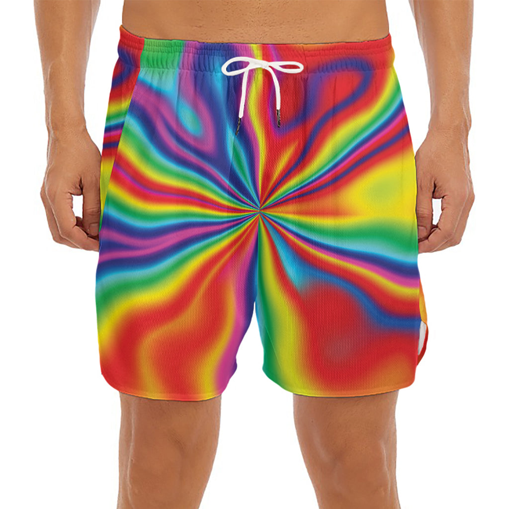 Rainbow Psychedelic Print Men's Split Running Shorts