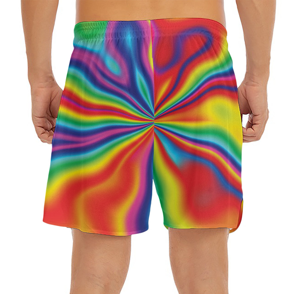 Rainbow Psychedelic Print Men's Split Running Shorts