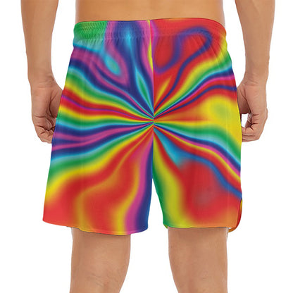 Rainbow Psychedelic Print Men's Split Running Shorts
