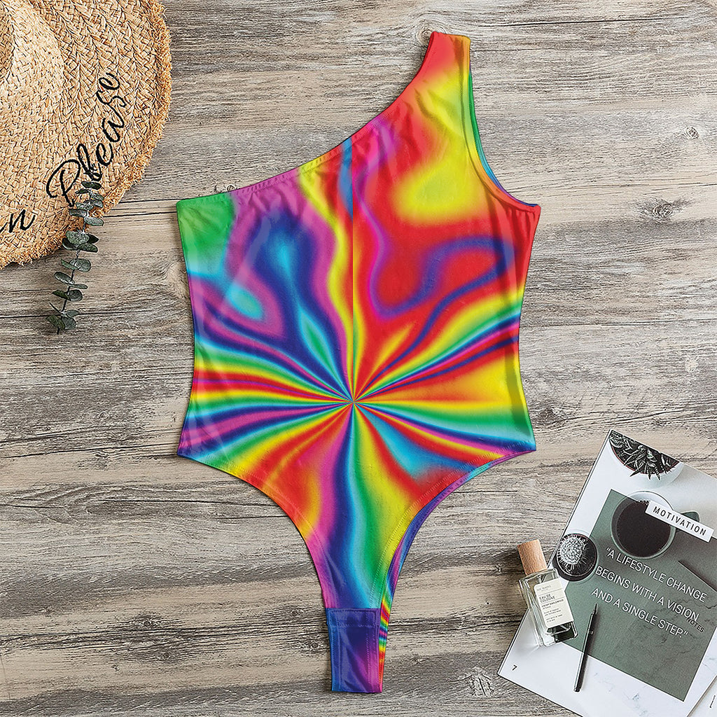 Rainbow Psychedelic Print One Shoulder Bodysuit