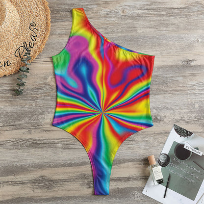 Rainbow Psychedelic Print One Shoulder Bodysuit