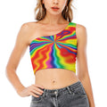 Rainbow Psychedelic Print One Shoulder Crop Top