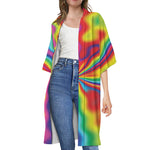 Rainbow Psychedelic Print Open Front Beach Cover Up