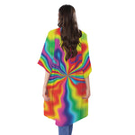 Rainbow Psychedelic Print Open Front Beach Cover Up