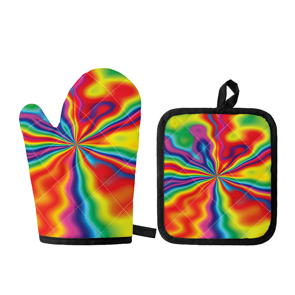 Rainbow Psychedelic Print Oven Mitt And Pot Holder Set