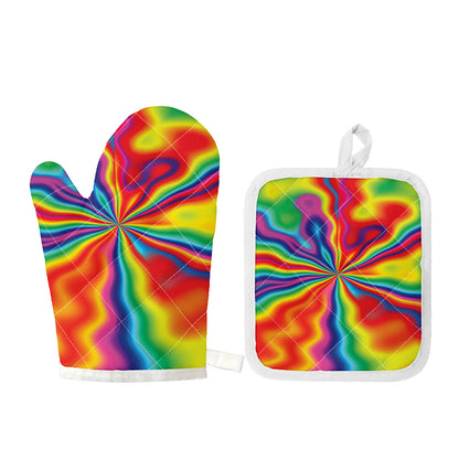 Rainbow Psychedelic Print Oven Mitt And Pot Holder Set