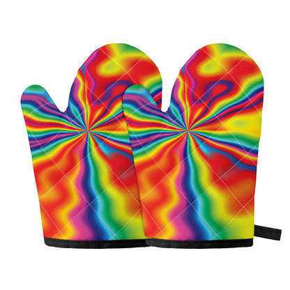 Rainbow Psychedelic Print Oven Mitts