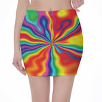 Rainbow Psychedelic Print Pencil Mini Skirt