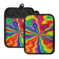 Rainbow Psychedelic Print Pot Holders With Pocket