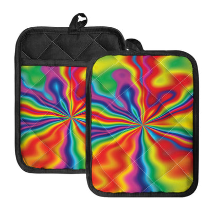 Rainbow Psychedelic Print Pot Holders With Pocket