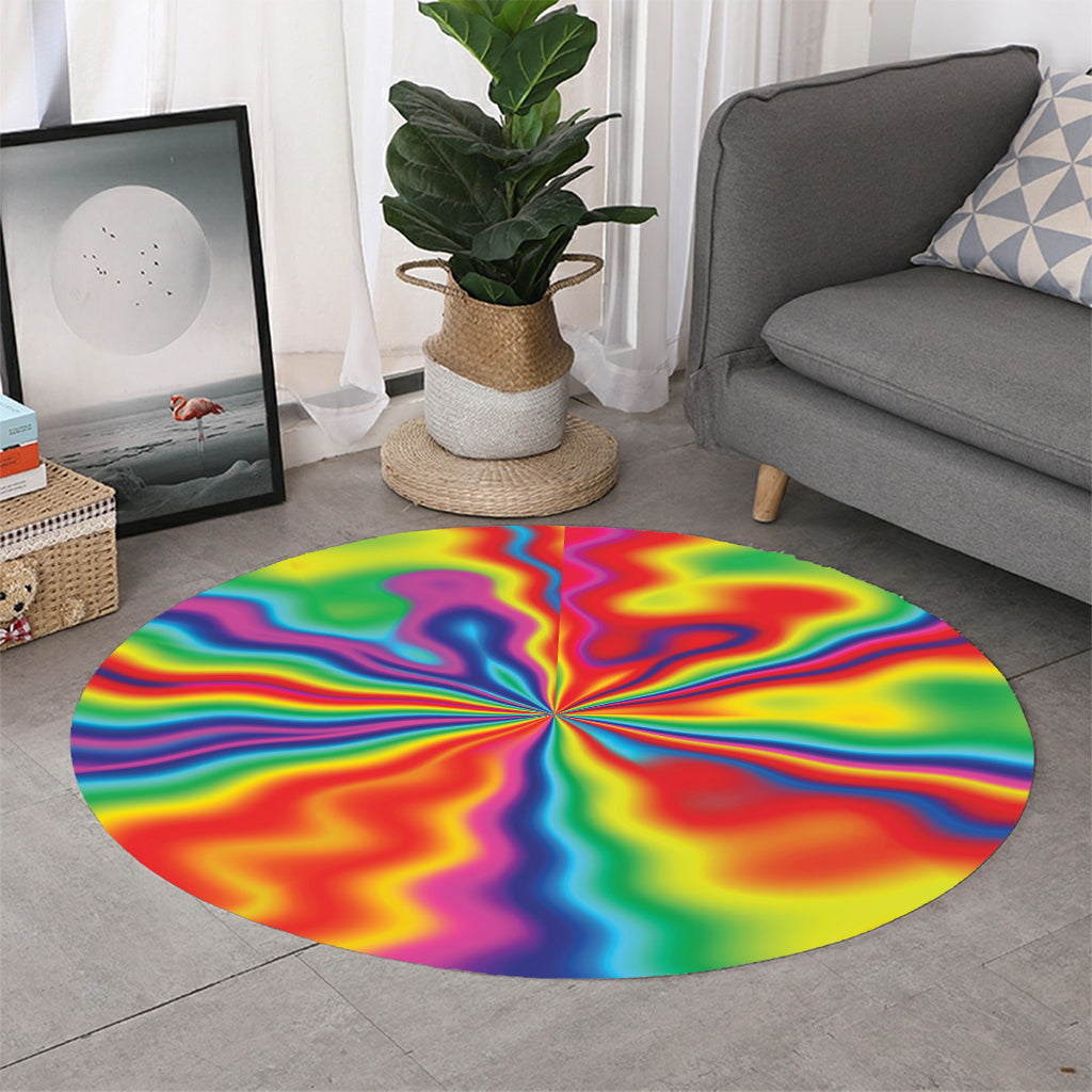 Rainbow Psychedelic Print Round Rug