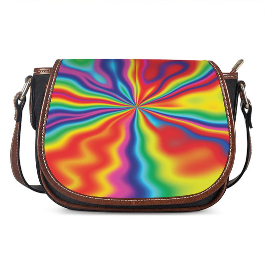 Rainbow Psychedelic Print Saddle Bag