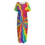 Rainbow Psychedelic Print Short Sleeve Long Nightdress