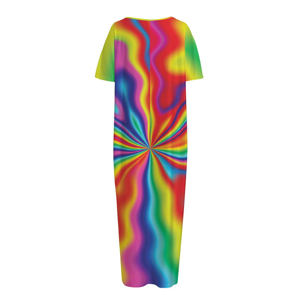 Rainbow Psychedelic Print Short Sleeve Long Nightdress