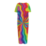 Rainbow Psychedelic Print Short Sleeve Long Nightdress