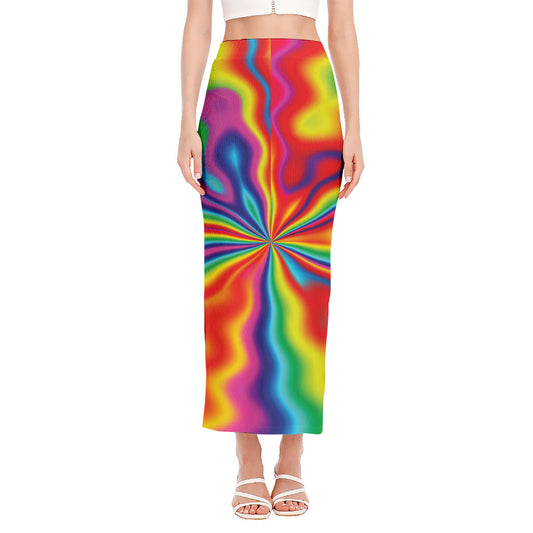 Rainbow Psychedelic Print Side Slit Maxi Skirt