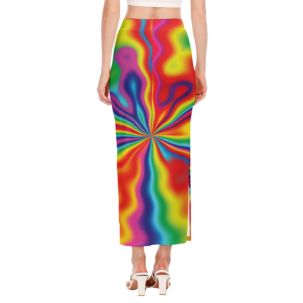 Rainbow Psychedelic Print Side Slit Maxi Skirt