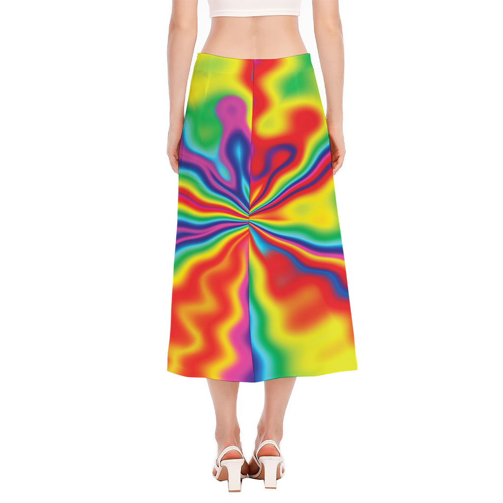 Rainbow Psychedelic Print Side Slit Midi Skirt