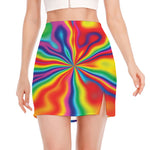 Rainbow Psychedelic Print Side Slit Mini Skirt