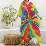 Rainbow Psychedelic Print Silk V-Neck Kaftan Dress