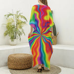 Rainbow Psychedelic Print Silk V-Neck Kaftan Dress