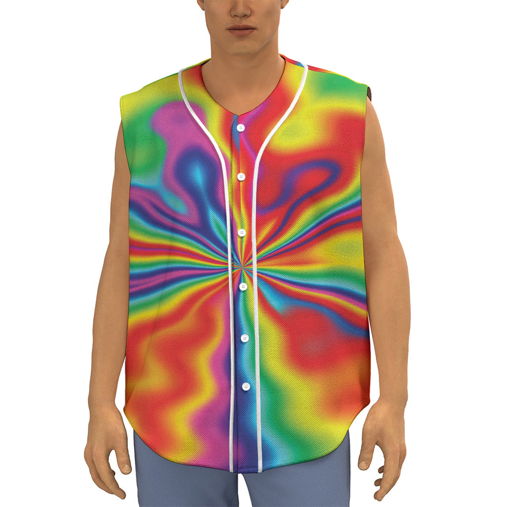 Rainbow Psychedelic Print Sleeveless Baseball Jersey