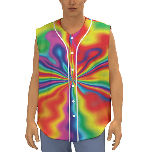Rainbow Psychedelic Print Sleeveless Baseball Jersey