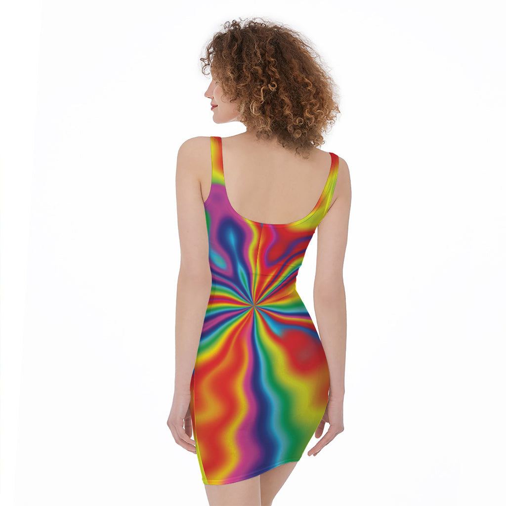 Rainbow Psychedelic Print Sleeveless Bodycon Dress