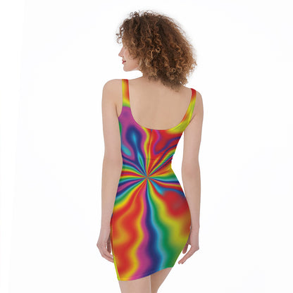 Rainbow Psychedelic Print Sleeveless Bodycon Dress