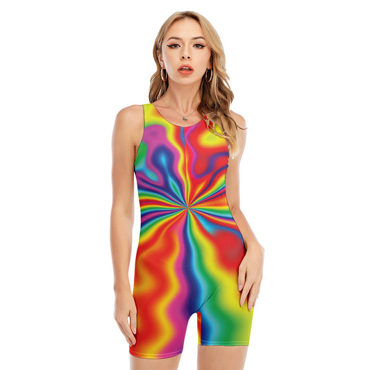 Rainbow Psychedelic Print Sleeveless One Piece Swimsuit
