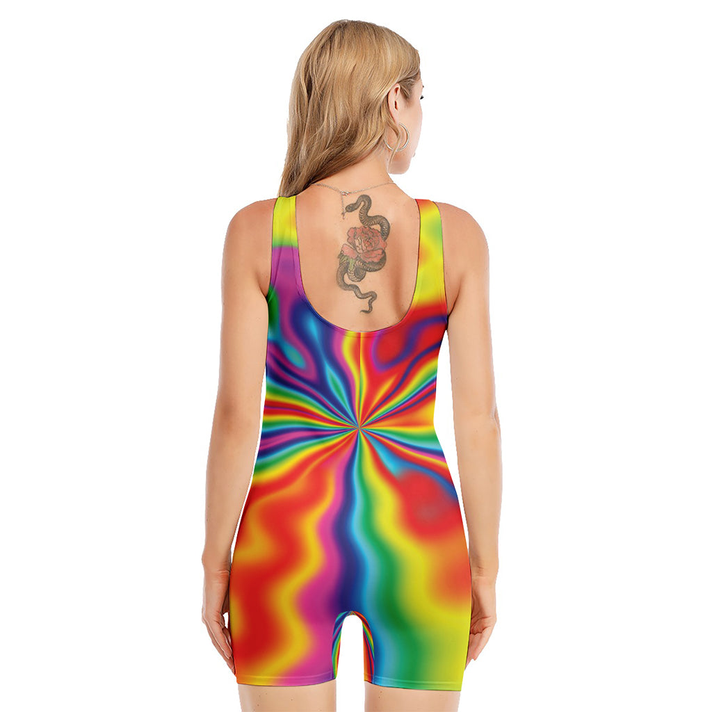 Rainbow Psychedelic Print Sleeveless One Piece Swimsuit
