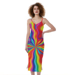 Rainbow Psychedelic Print Slim Fit Midi Cami Dress