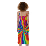 Rainbow Psychedelic Print Slim Fit Midi Cami Dress