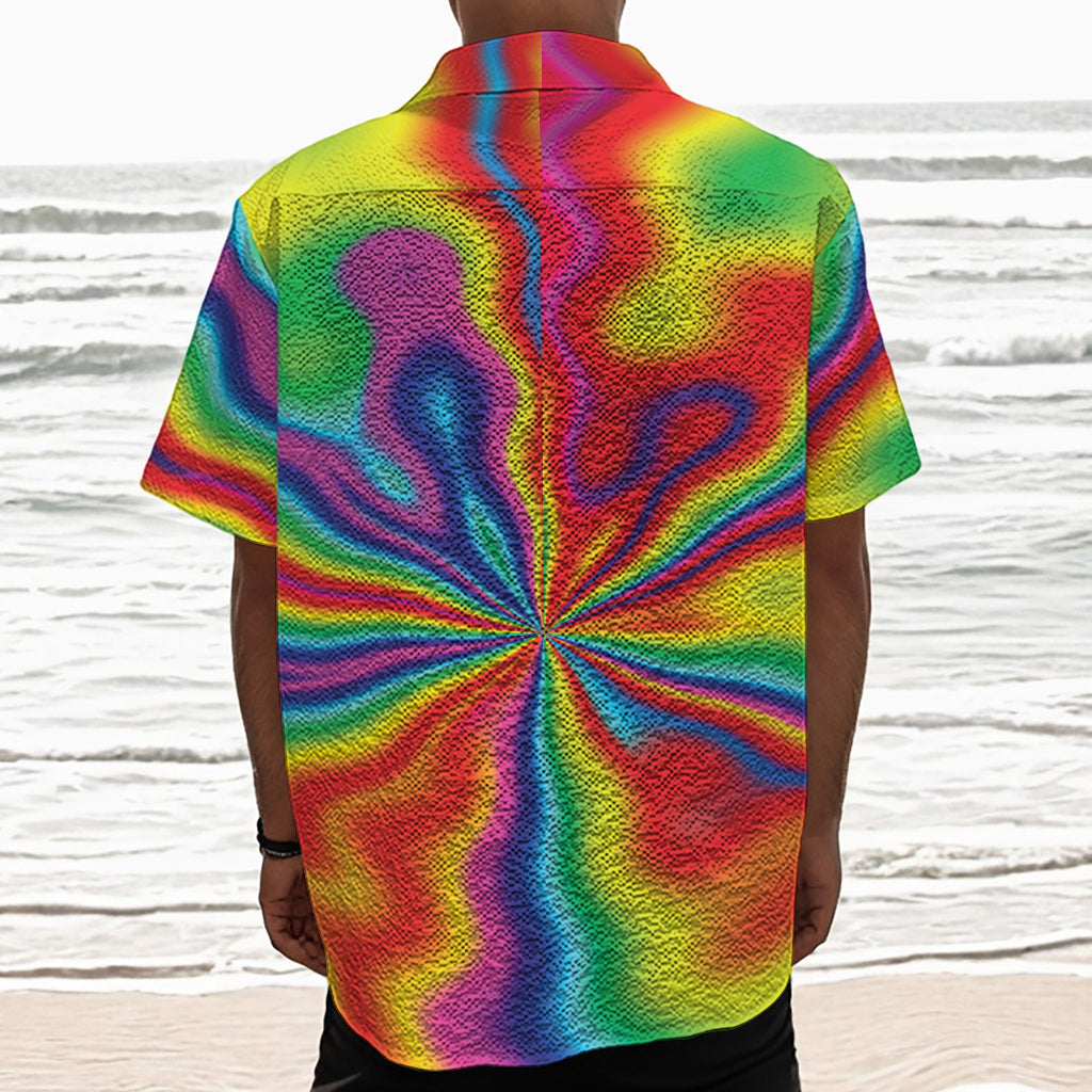 Rainbow Psychedelic Print Textured Short Sleeve Shirt