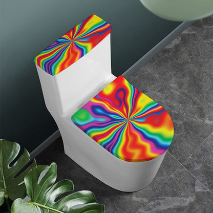 Rainbow Psychedelic Print Toilet Lid And Tank Cover Set