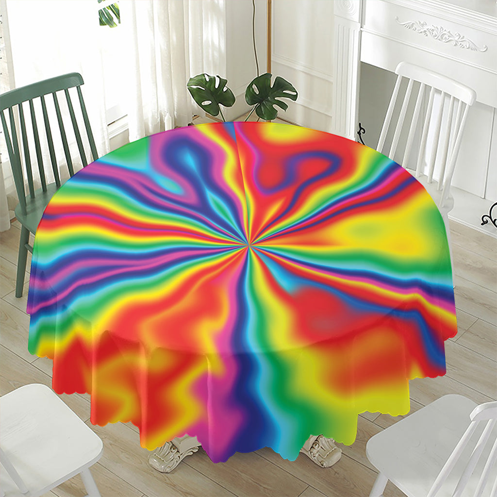 Rainbow Psychedelic Print Waterproof Round Tablecloth