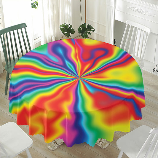 Rainbow Psychedelic Print Waterproof Round Tablecloth