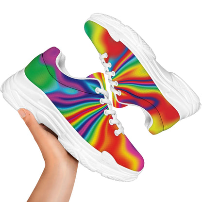 Rainbow Psychedelic Print White Chunky Shoes
