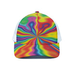 Rainbow Psychedelic Print White Mesh Trucker Cap