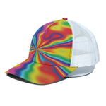 Rainbow Psychedelic Print White Mesh Trucker Cap