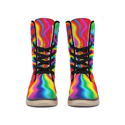 Rainbow Psychedelic Print Winter Boots